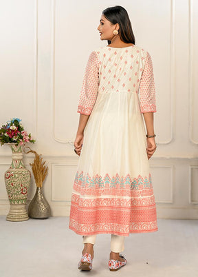 Cream Readymade Cotton Kurti