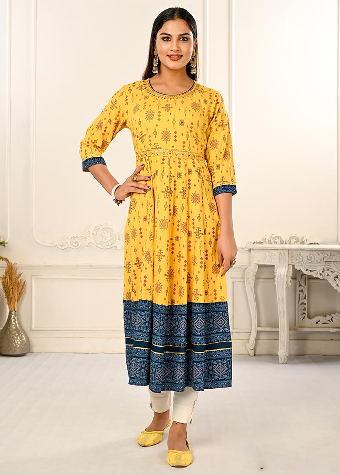 Yellow Readymade Cotton Kurti