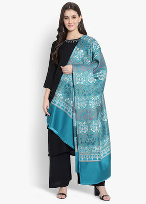 Blue Jamewar Woven Silk Shawl - Indian Silk House Agencies