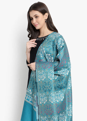 Blue Jamewar Woven Silk Shawl - Indian Silk House Agencies