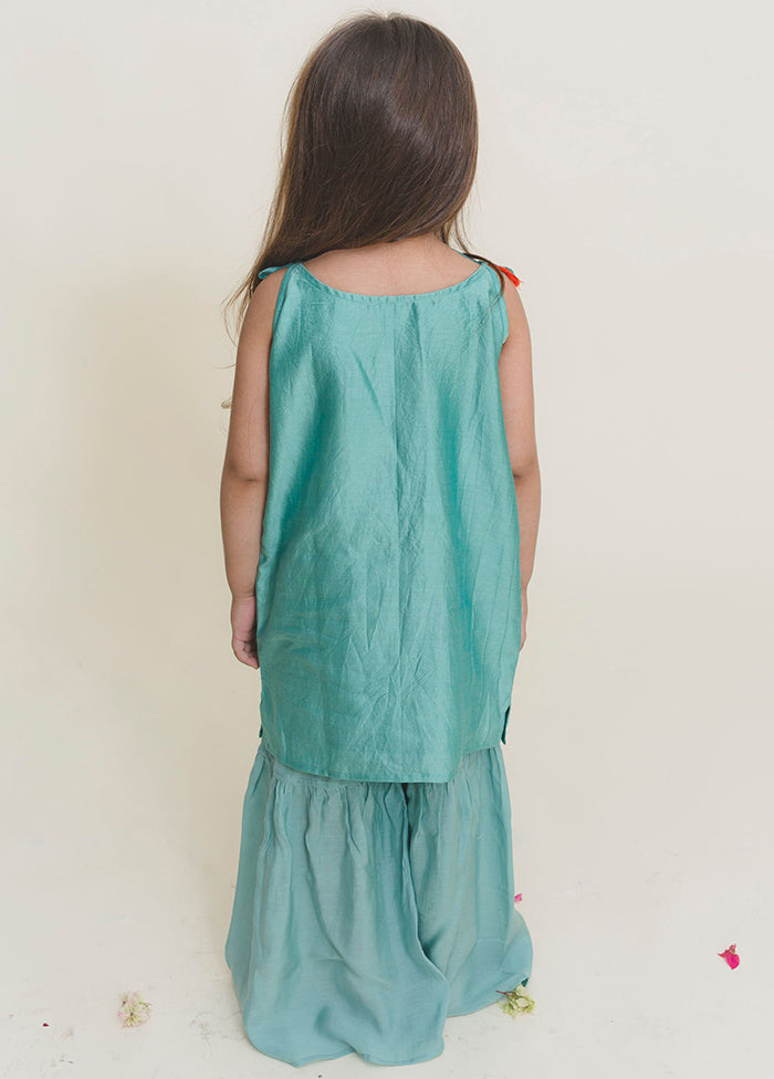 Aqua Blue Silk Suit Set For Girls - Indian Silk House Agencies