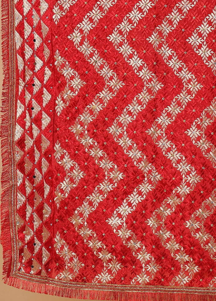 Red Chinon Phulkari Work Dupatta