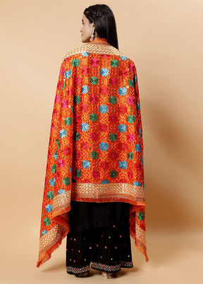 Orange Chinon Phulkari Work Dupatta