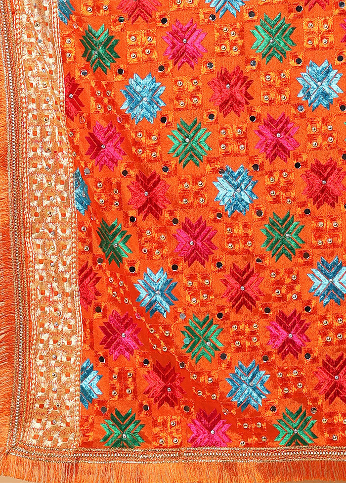 Orange Chinon Phulkari Work Dupatta