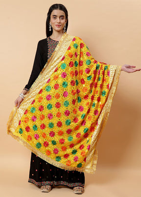 Yellow Chinon Phulkari Work Dupatta