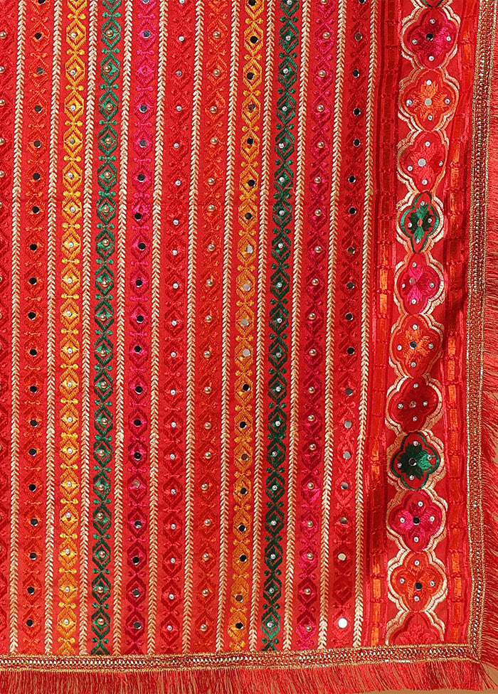 Red Chinon Phulkari Work Dupatta