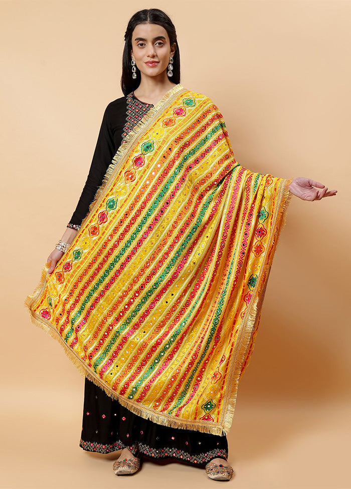 Yellow Chinon Phulkari Work Dupatta