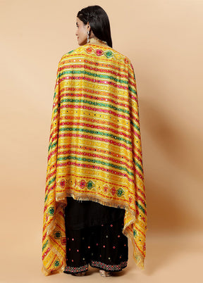 Yellow Chinon Phulkari Work Dupatta