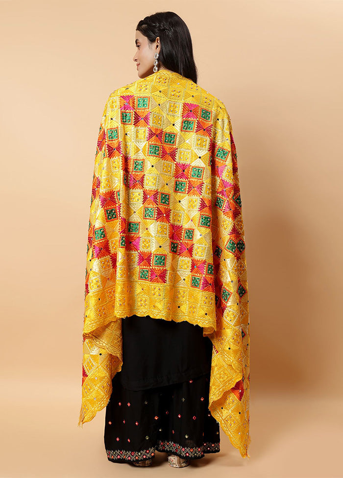 Yellow Chinon Phulkari Work Dupatta