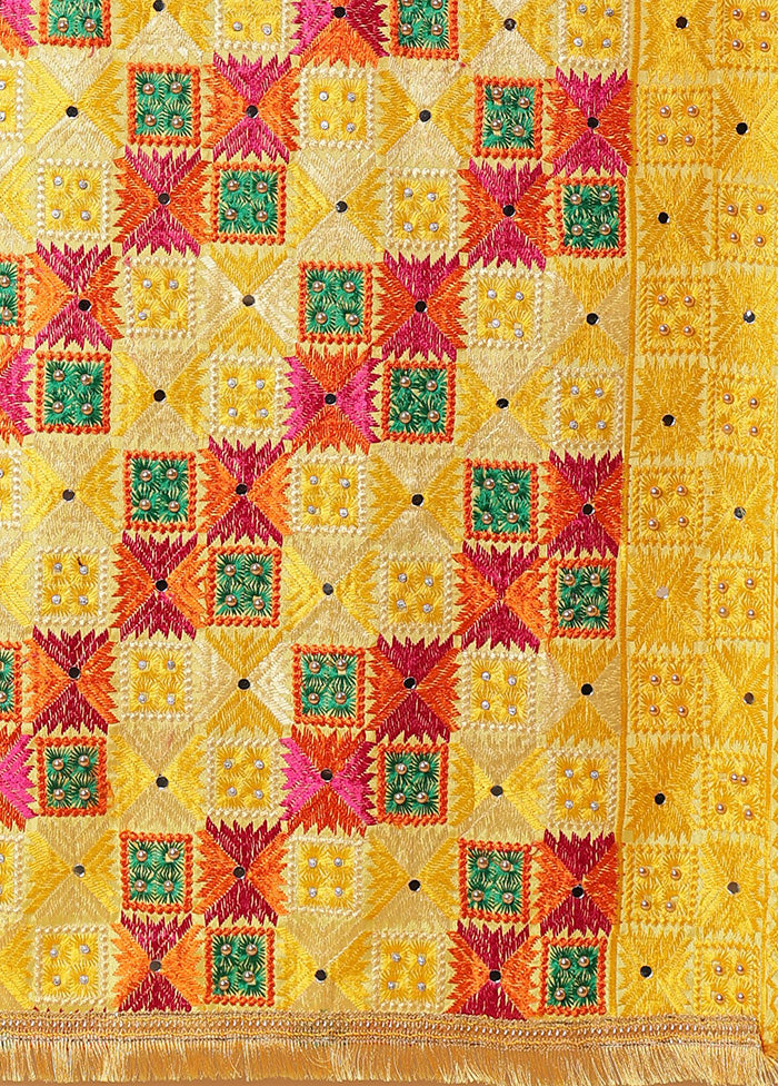 Yellow Chinon Phulkari Work Dupatta