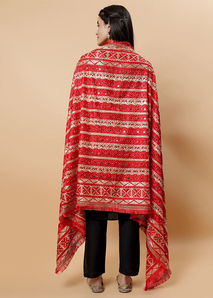 Red Chinon Phulkari Work Dupatta