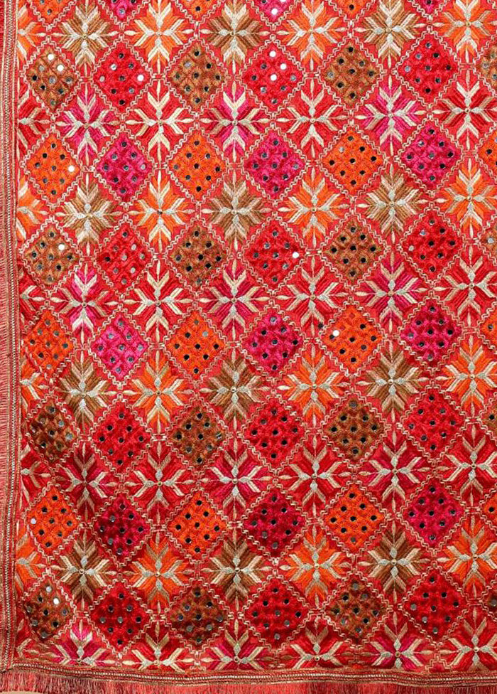 Red Chinon Phulkari Work Dupatta