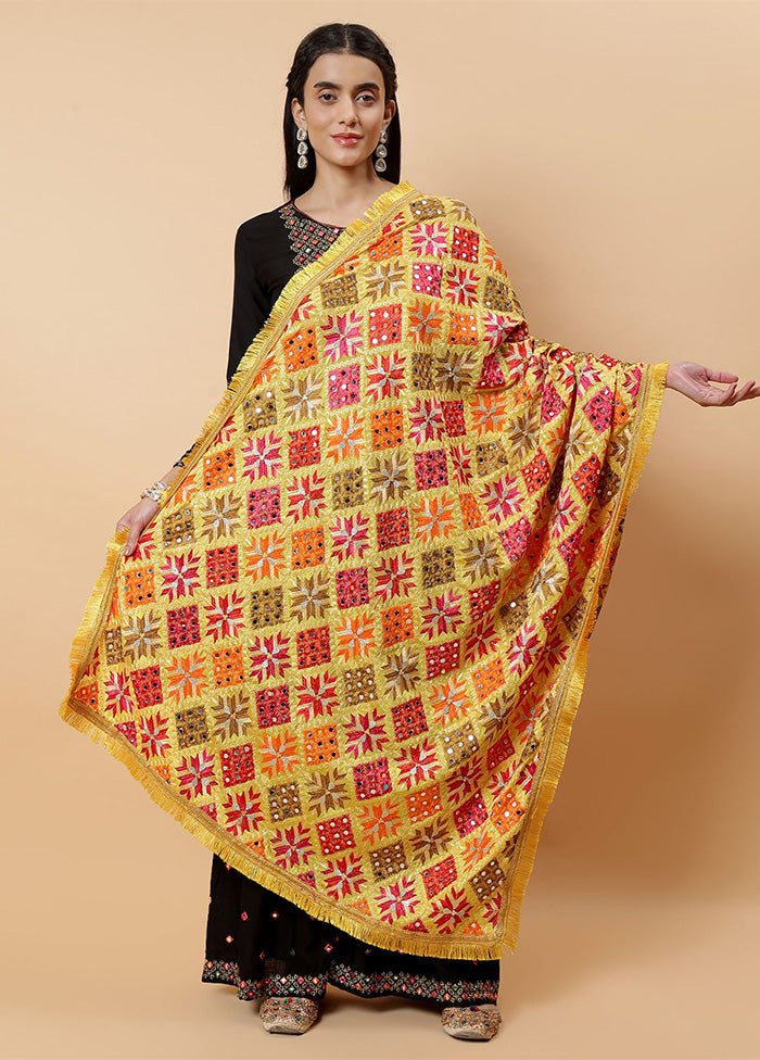 Yellow Chinon Phulkari Work Dupatta