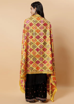 Yellow Chinon Phulkari Work Dupatta