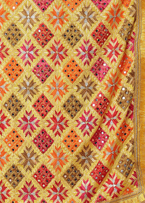 Yellow Chinon Phulkari Work Dupatta