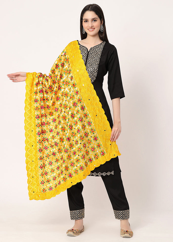 Yellow Chiffon Phulkari Embroidered Work Dupatta - Indian Silk House Agencies