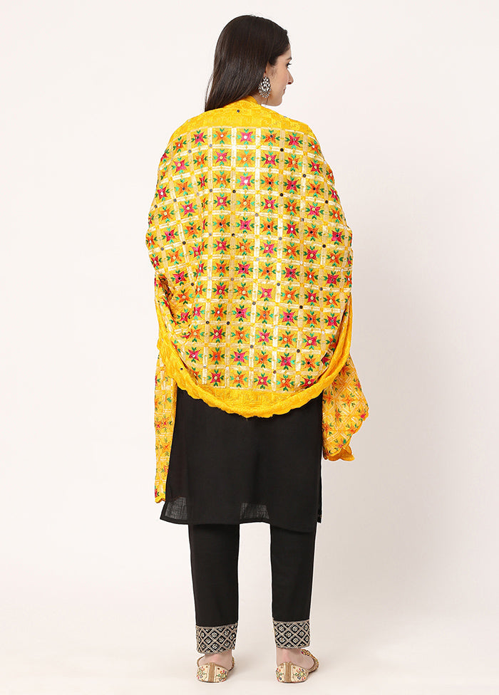 Yellow Chiffon Phulkari Embroidered Work Dupatta - Indian Silk House Agencies