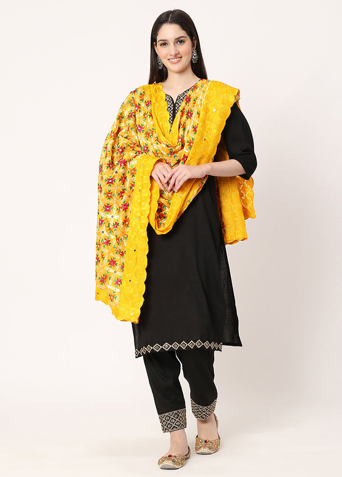 Yellow Chiffon Phulkari Embroidered Work Dupatta - Indian Silk House Agencies