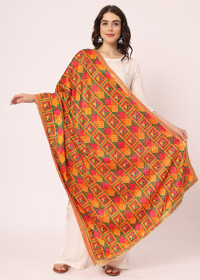 Orange Chiffon Phulkari Embroidered Work Dupatta - Indian Silk House Agencies