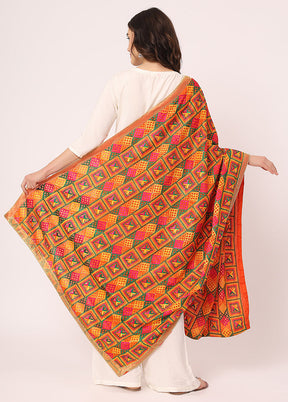 Orange Chiffon Phulkari Embroidered Work Dupatta - Indian Silk House Agencies