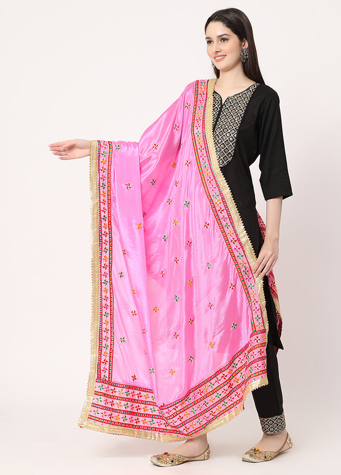 Pink Chiffon Phulkari Embroidered Work Dupatta - Indian Silk House Agencies