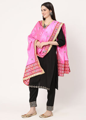 Pink Chiffon Phulkari Embroidered Work Dupatta - Indian Silk House Agencies