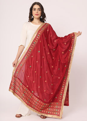 Maroon Chiffon Phulkari Embroidered Work Dupatta - Indian Silk House Agencies