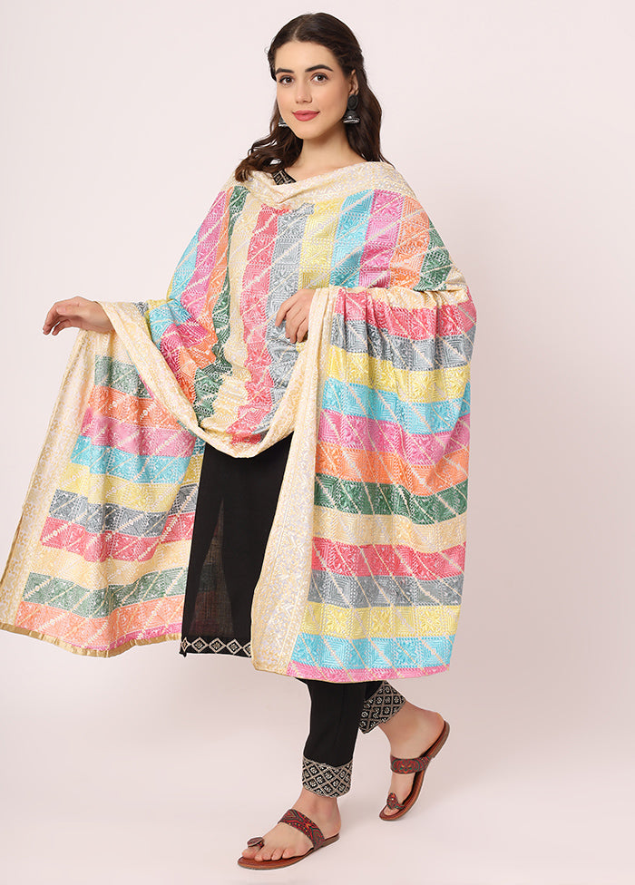 Multicolor Chiffon Phulkari Embroidered Work Dupatta - Indian Silk House Agencies