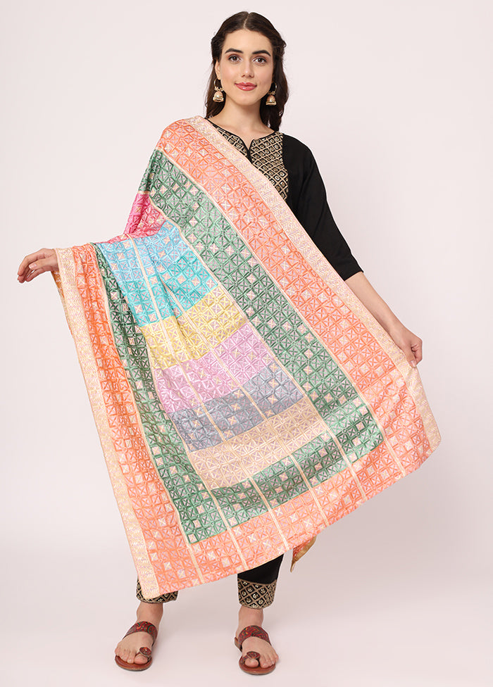 Multicolor Chiffon Phulkari Embroidered Work Dupatta - Indian Silk House Agencies