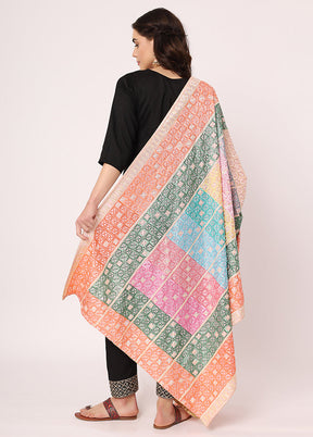 Multicolor Chiffon Phulkari Embroidered Work Dupatta - Indian Silk House Agencies