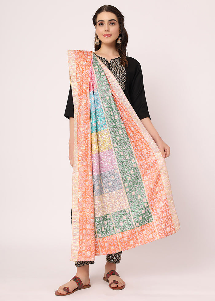 Multicolor Chiffon Phulkari Embroidered Work Dupatta - Indian Silk House Agencies