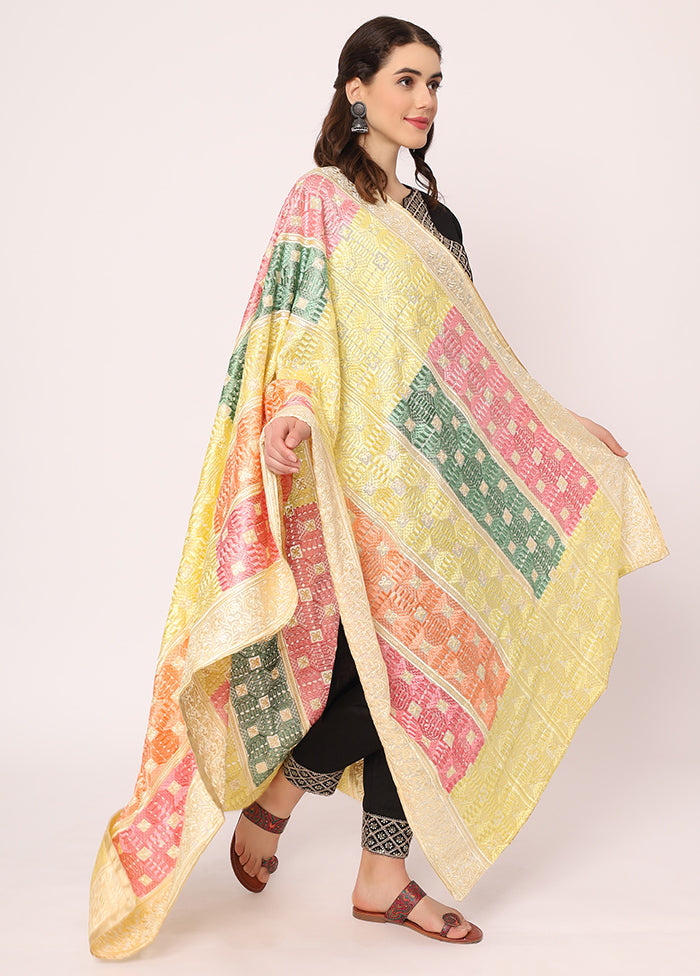 Multicolor Chiffon Phulkari Embroidered Work Dupatta - Indian Silk House Agencies