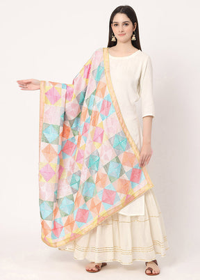 Multicolor Chiffon Phulkari Embroidered Work Dupatta - Indian Silk House Agencies