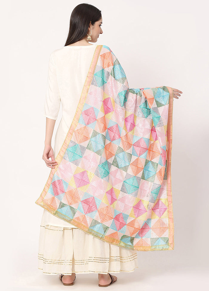 Multicolor Chiffon Phulkari Embroidered Work Dupatta - Indian Silk House Agencies