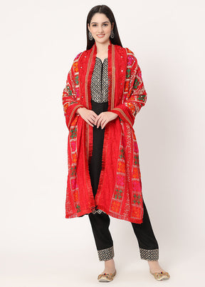 Red Chiffon Phulkari Embroidered Work Dupatta - Indian Silk House Agencies