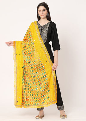 Yellow Chiffon Embroidered Work Dupatta - Indian Silk House Agencies