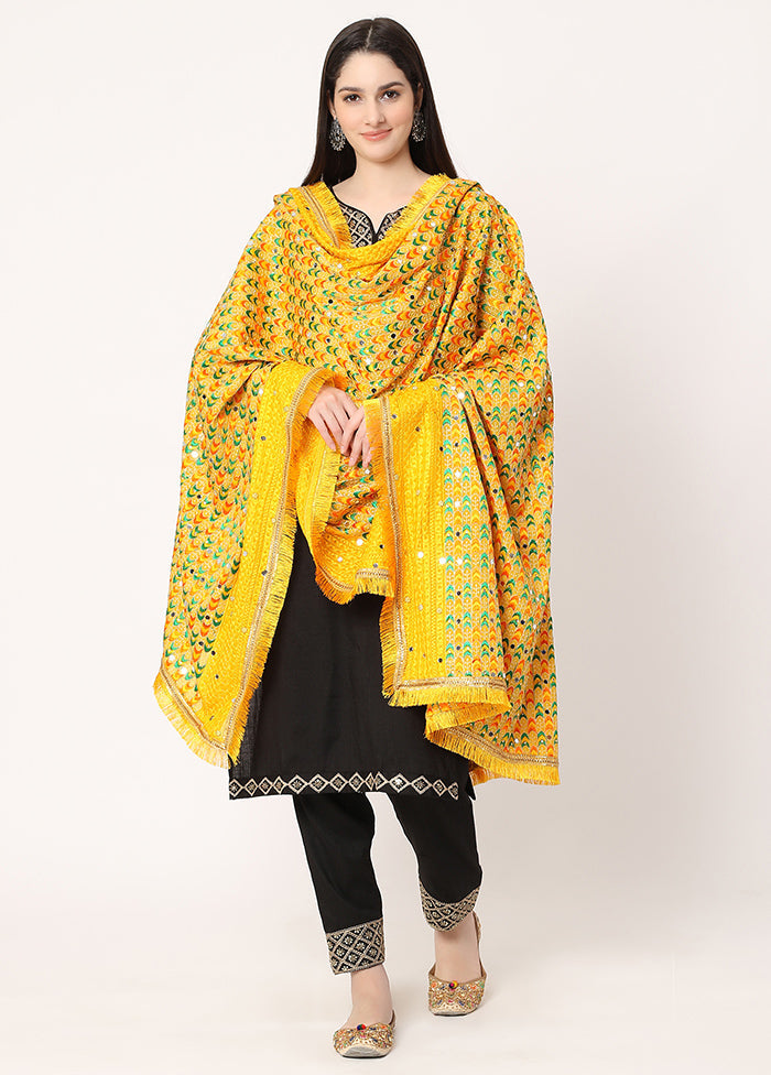 Yellow Chiffon Embroidered Work Dupatta - Indian Silk House Agencies