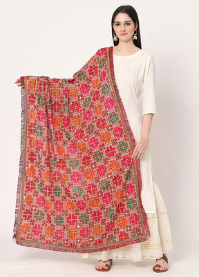 Red Chiffon Phulkari Embroidered Work Dupatta - Indian Silk House Agencies