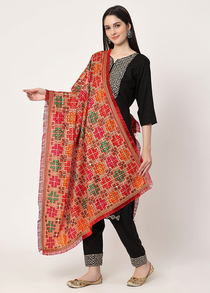 Maroon Chiffon Phulkari Embroidered Work Dupatta - Indian Silk House Agencies