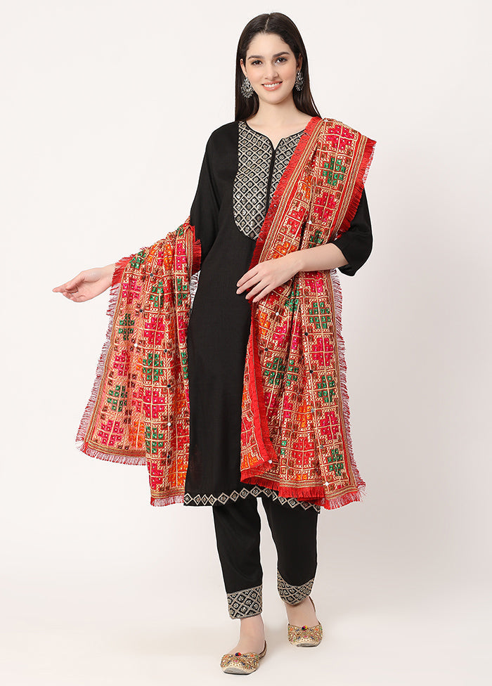 Maroon Chiffon Phulkari Embroidered Work Dupatta - Indian Silk House Agencies