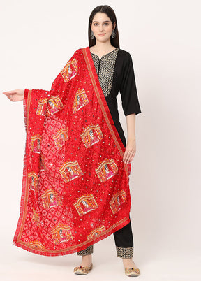 Red Chiffon Phulkari Embroidered Work Dupatta - Indian Silk House Agencies