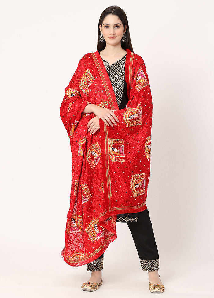 Red Chiffon Phulkari Embroidered Work Dupatta - Indian Silk House Agencies