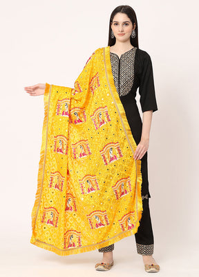 Yellow Chiffon Phulkari Embroidered Work Dupatta - Indian Silk House Agencies