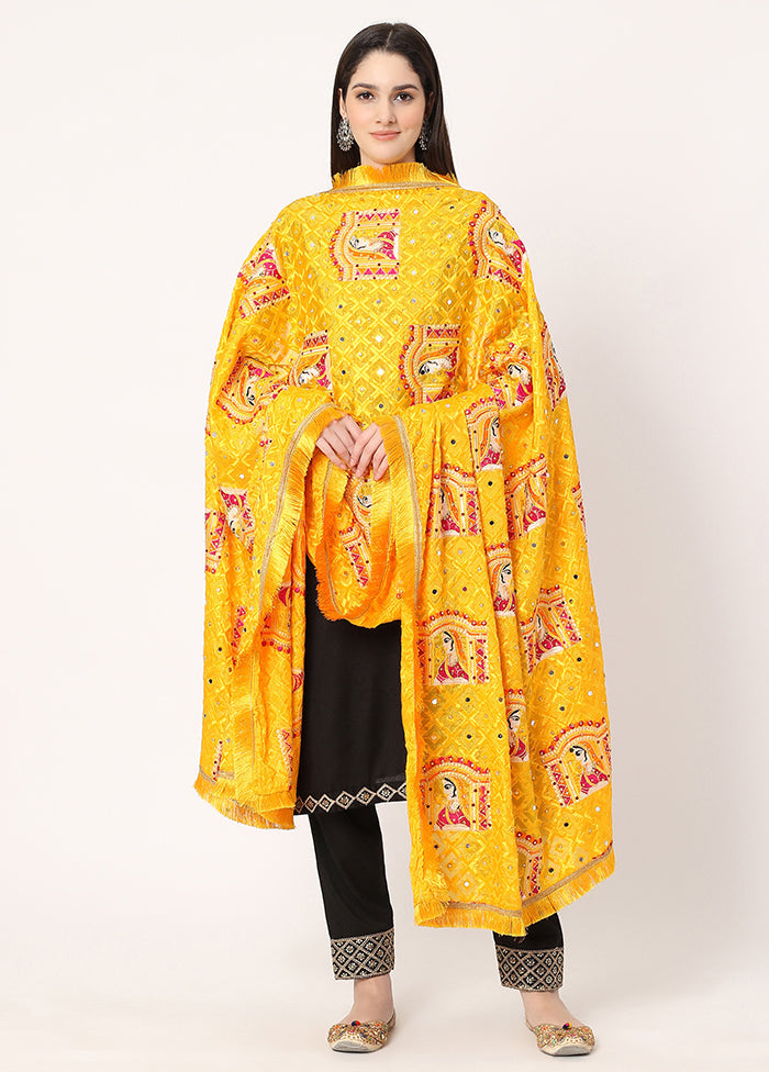 Yellow Chiffon Phulkari Embroidered Work Dupatta - Indian Silk House Agencies