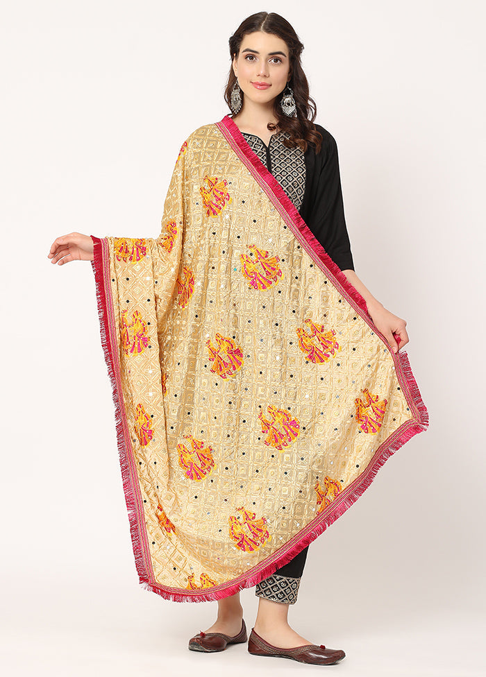 Beige Chiffon Phulkari Embroidered Work Dupatta - Indian Silk House Agencies