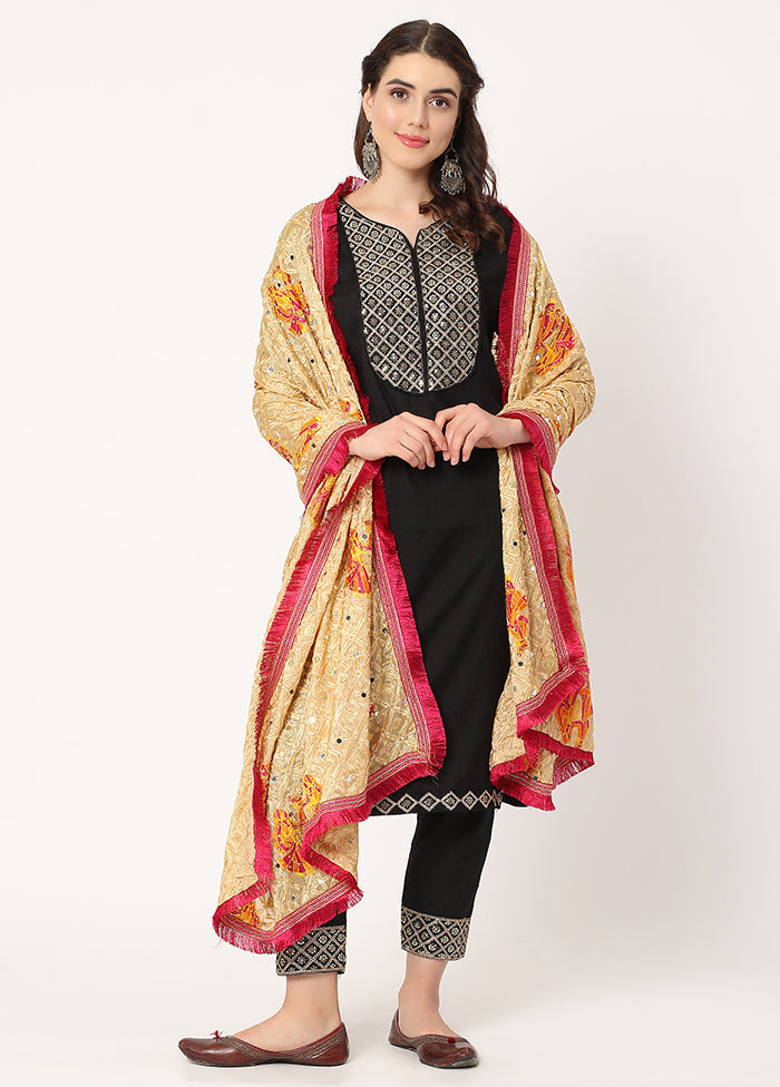 Beige Chiffon Phulkari Embroidered Work Dupatta - Indian Silk House Agencies