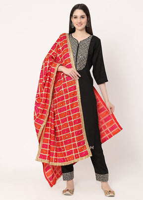 Red Chiffon Phulkari Embroidered Work Dupatta - Indian Silk House Agencies