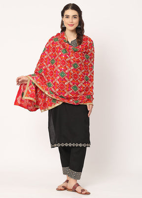 Red Chiffon Phulkari Embroidered Work Dupatta - Indian Silk House Agencies