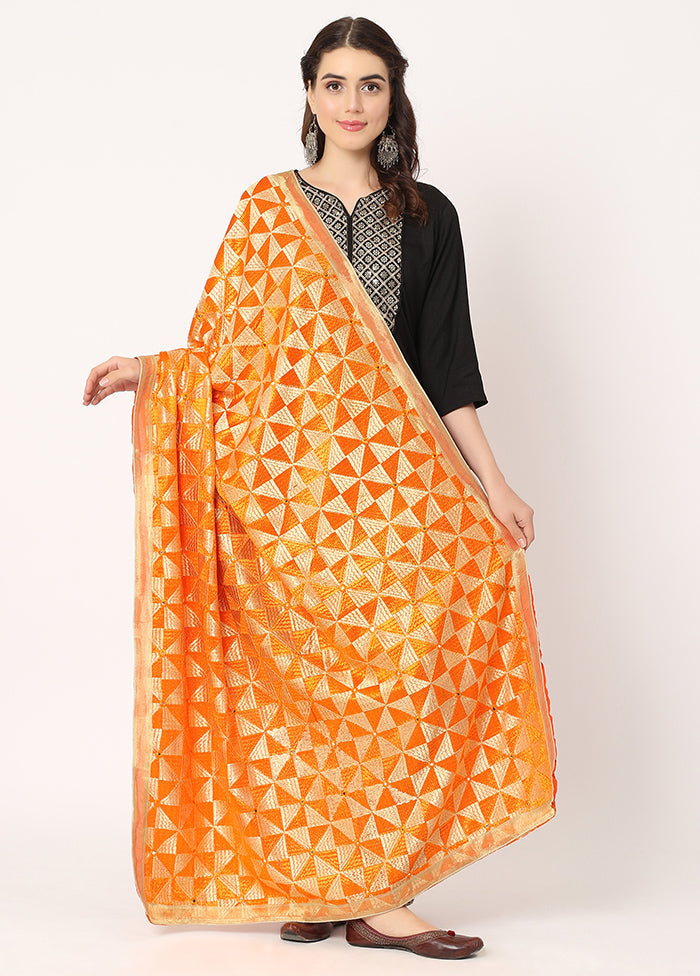 Orange Chiffon Phulkari Embroidered Work Dupatta - Indian Silk House Agencies