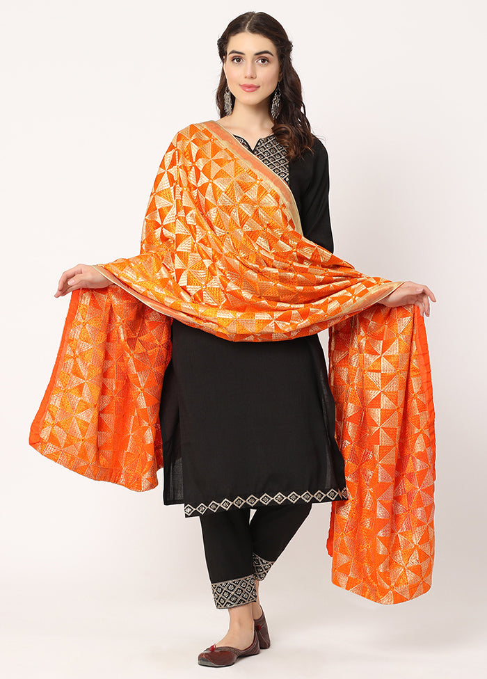 Orange Chiffon Phulkari Embroidered Work Dupatta - Indian Silk House Agencies